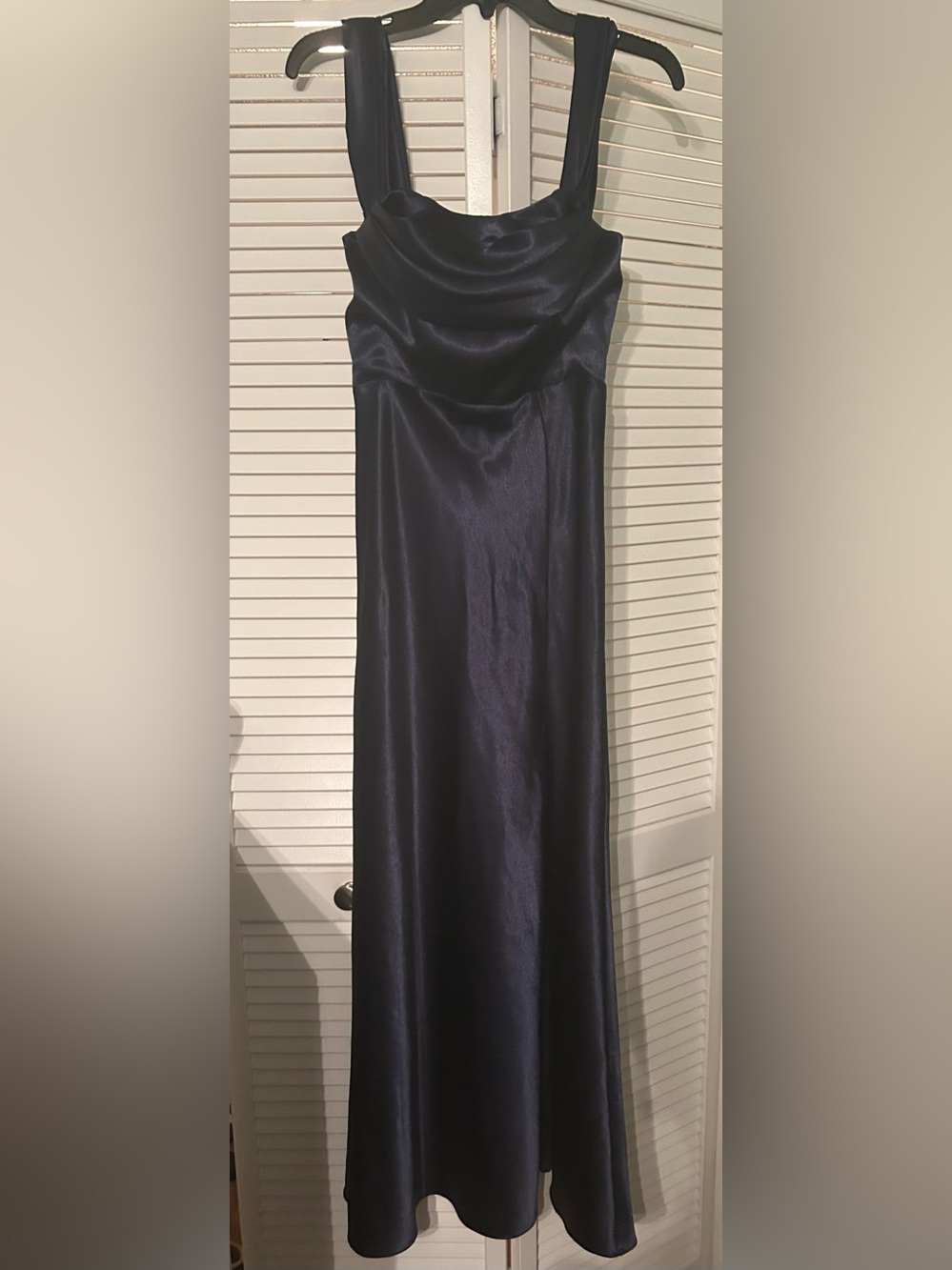 Sexy Off-the-Shoulder Navy Satin Mia Homecoming Gown with Side Slit|wedding - Picture 5 of 12